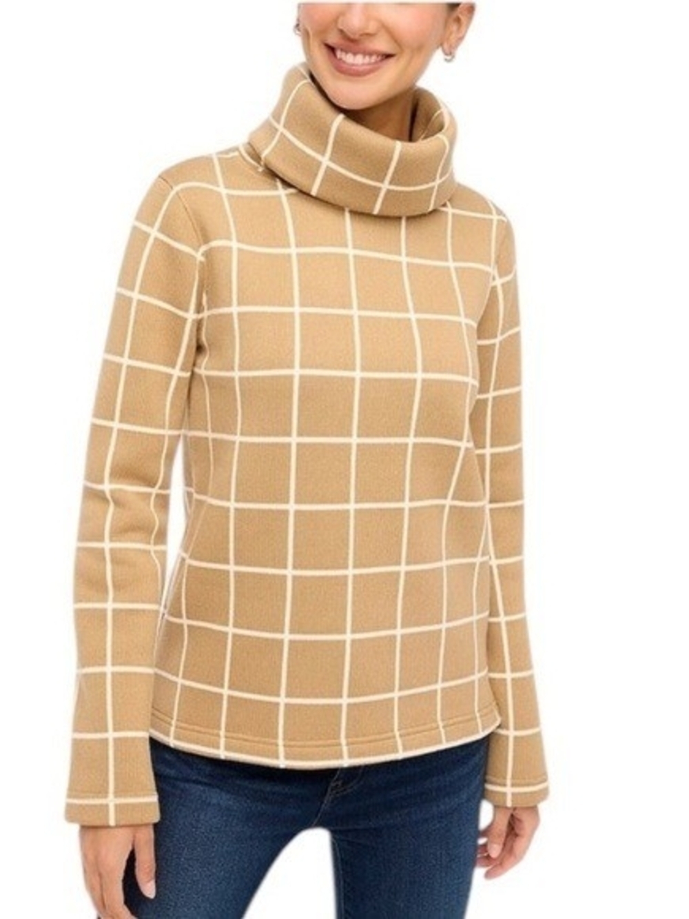 J. Crew Camel Windowpane Turtleneck Sweater